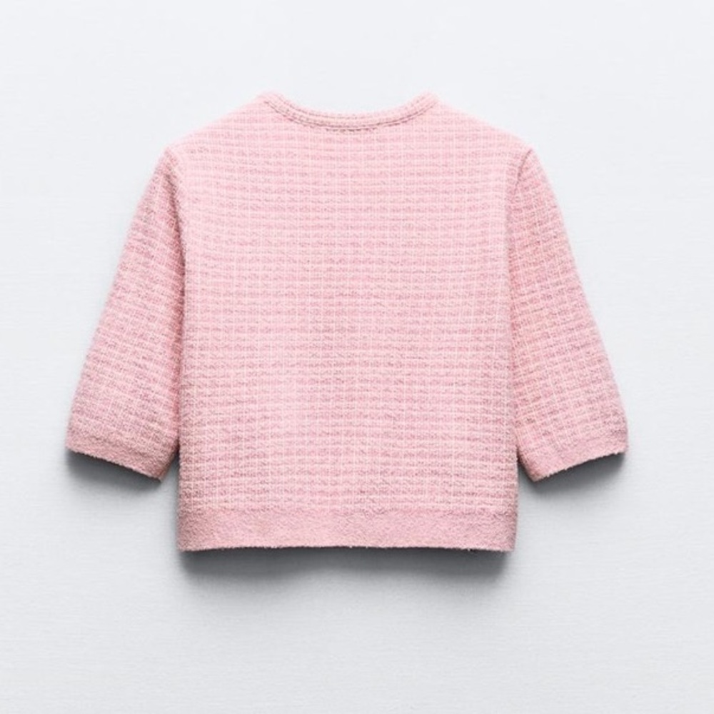 ZARA Open Cropped Sweater Top Short Sleeves Pink S NWT - Picture 6 of 8